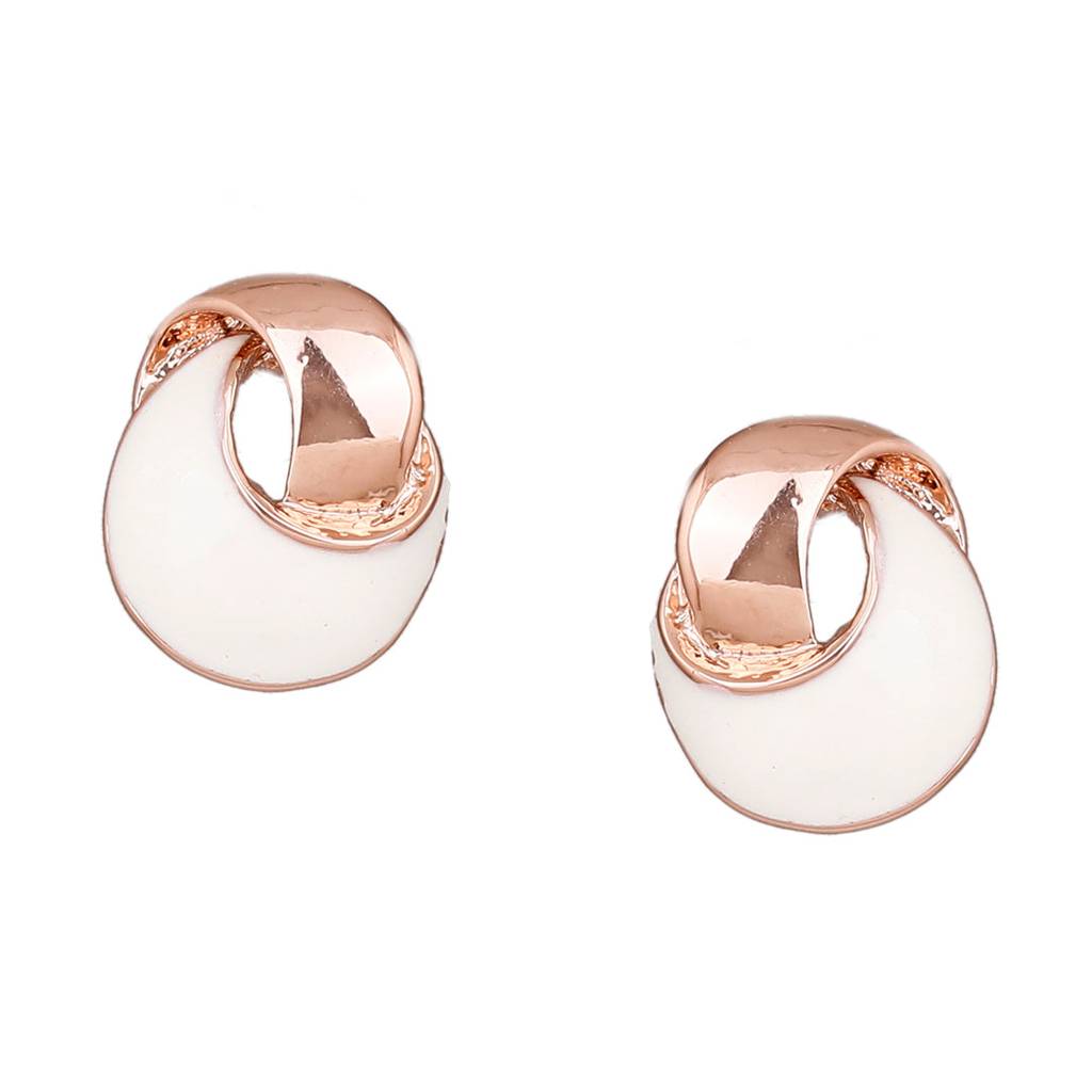 Estele Rosegold Plated White Enamel Stud Earrings For Women : 702708ER