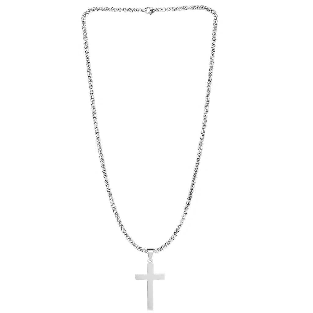 Silver Plated Fancy Cross Pendant With Wheat Chain Fashion Jewellery Gift For Men & Boys : PX5CH92