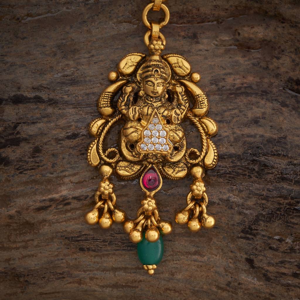 Kushal'S Fashion Jewellery Ruby-Green Oxidised Gold-Plated Ethnic 92.5 Pure Silver Temple Maang Tikka       -177385 : 425395