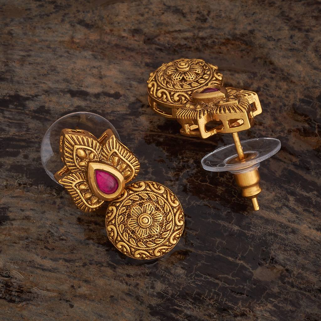 Kushal'S Fashion Jewellery Ruby Gold-Plated Ethnic Antique Drop Earrings-434080 : 434080