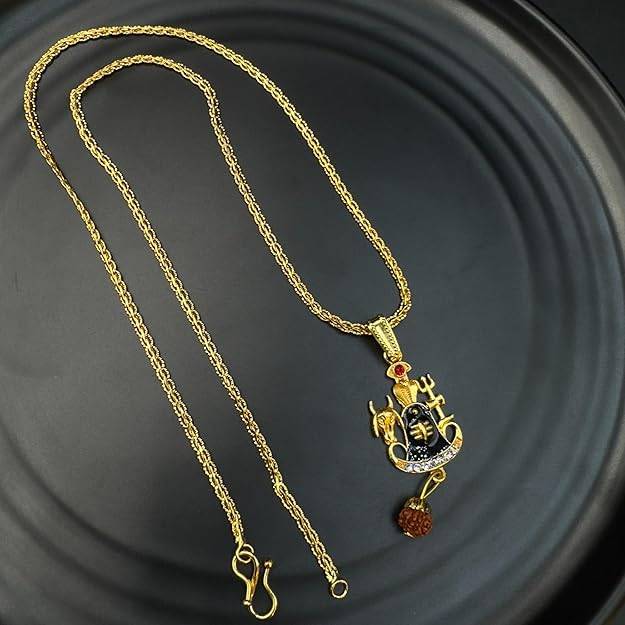 Mahadev Shiva Trishul Pendant For Men: Gold Plated Divine "Lord Shiva Trishul Pind Nandi & Naag Religious : OSAK009-IGBKPENDANT
