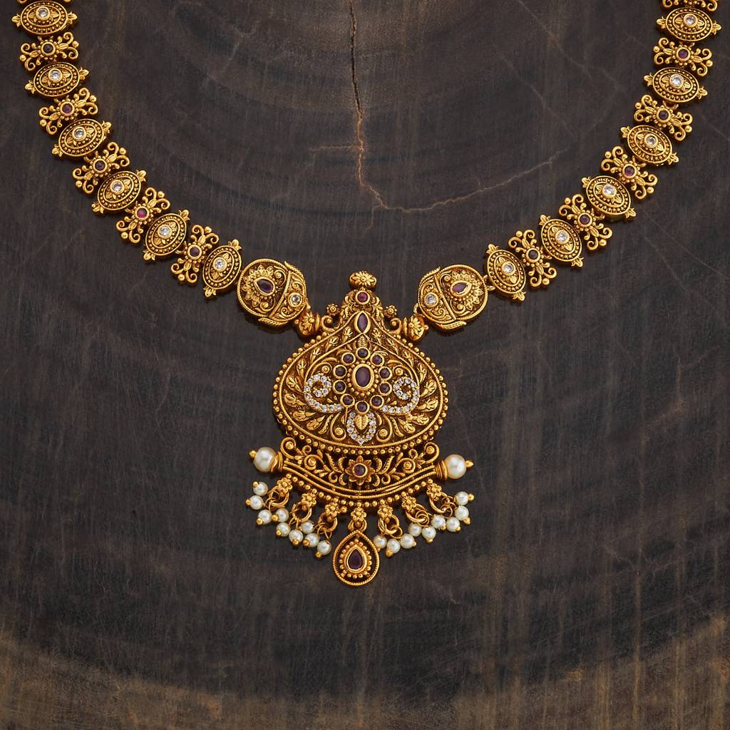 Kushal'S Fashion Jewellery Ruby Gold-Plated Ethnic Antique Necklace-182755 : 436296