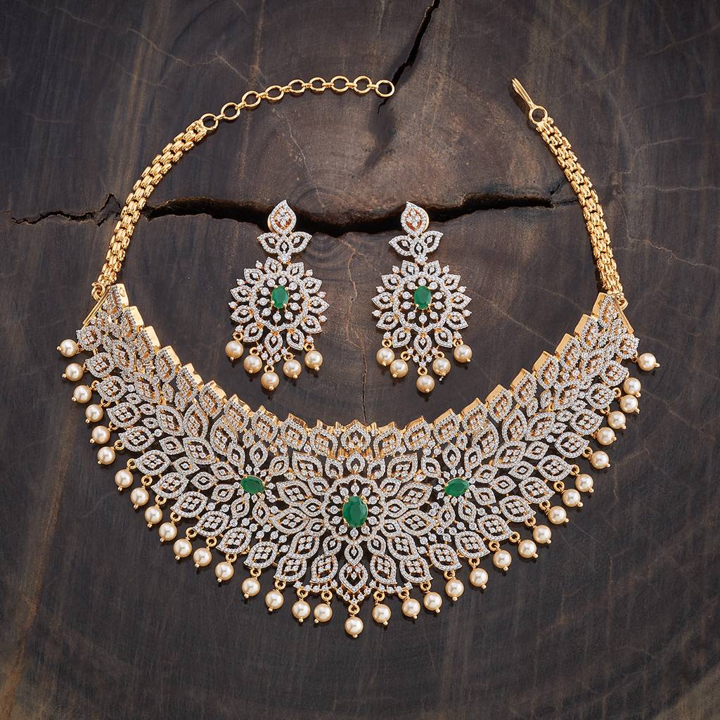Kushal'S Fashion Jewellery Rhodium-Plated Ruby & Cubic Zirconia Studded Jewellery Set-178624 : 427682