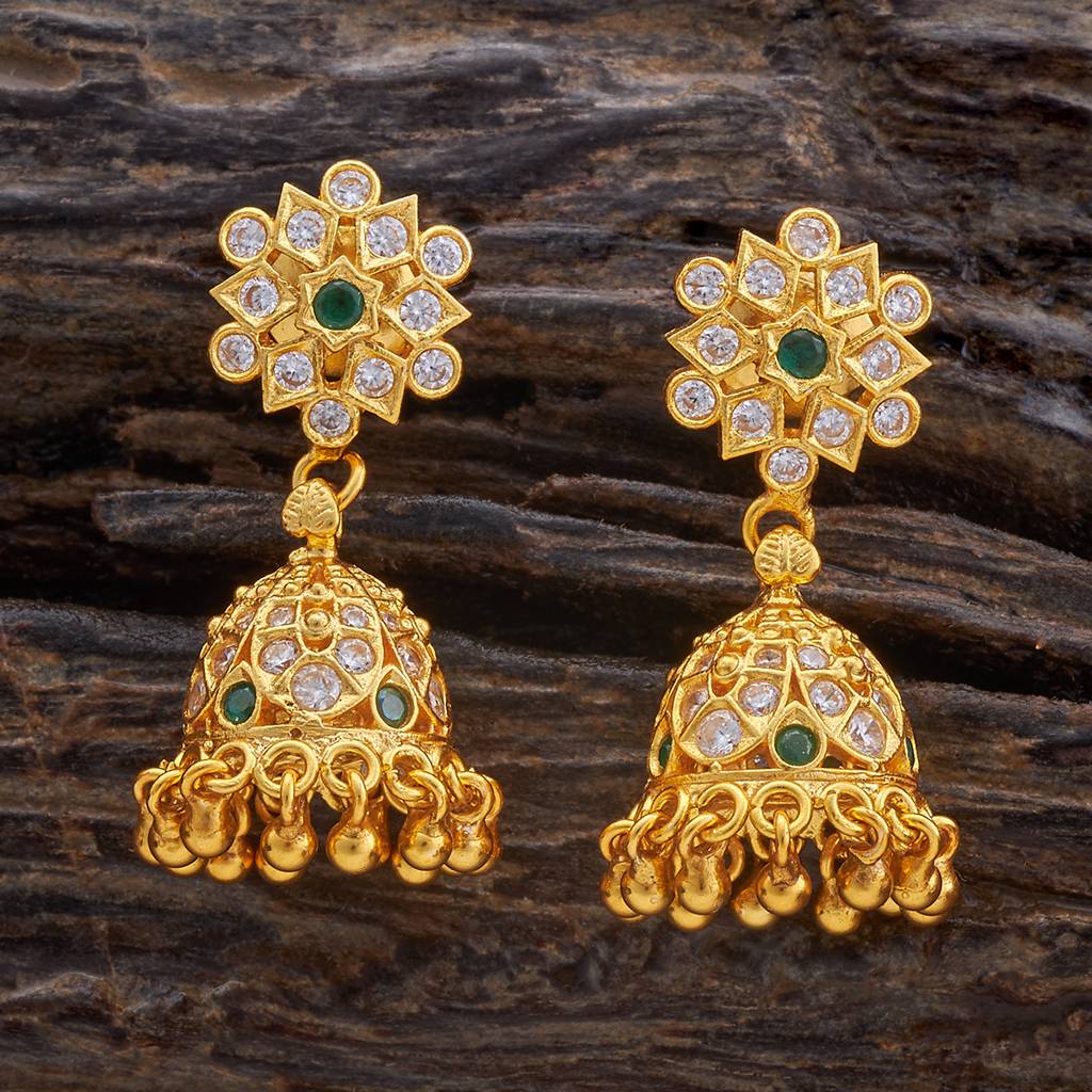 Kushal'S Fashion Jewellery Green Gold-Plated Ethnic 92.5 Pure Silver Temple Jhumkas-177405 : 425430