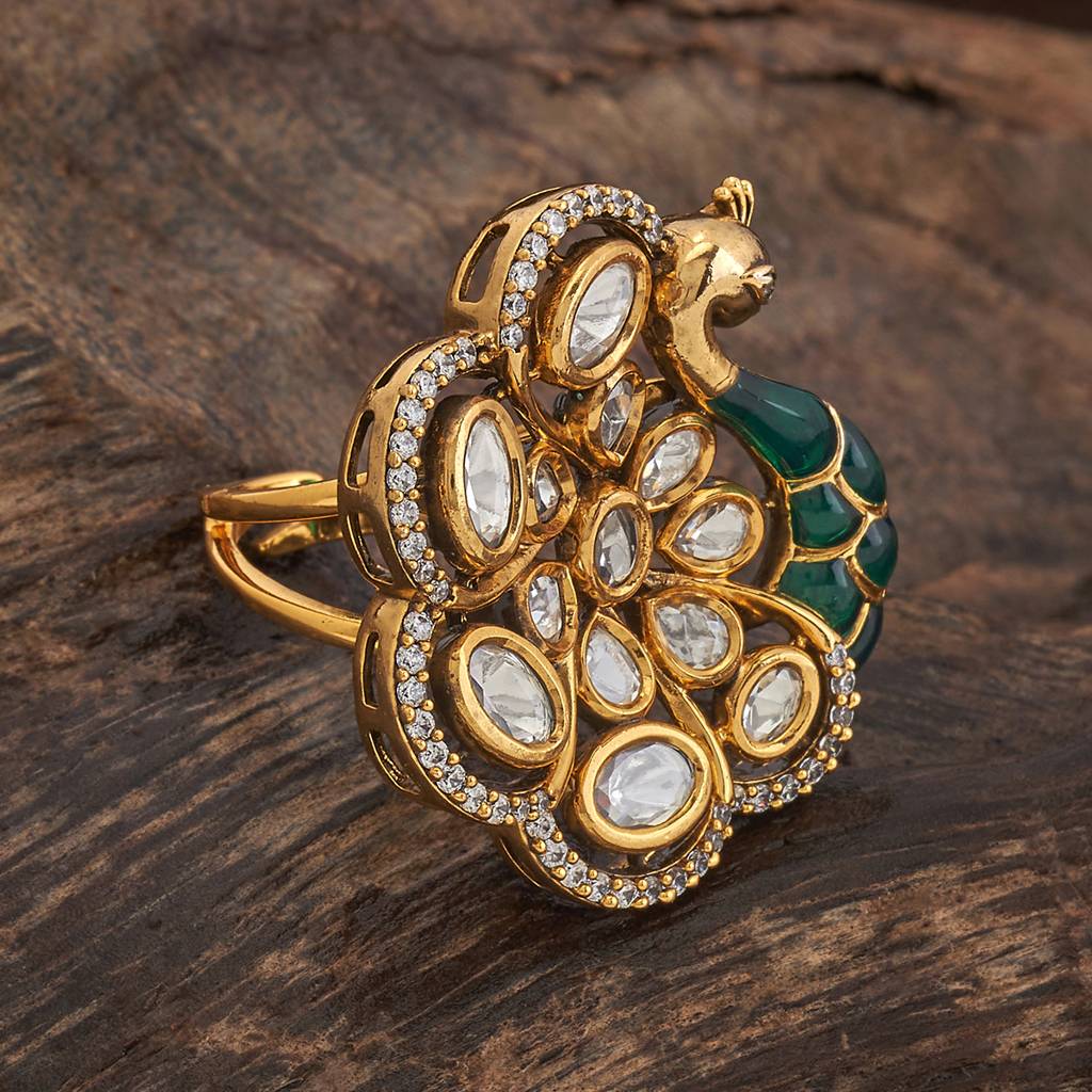 Kushal'S Fashion Jewellery Green Victorian-Plated Ethnic Kundan Finger Ring-182247 : 435335