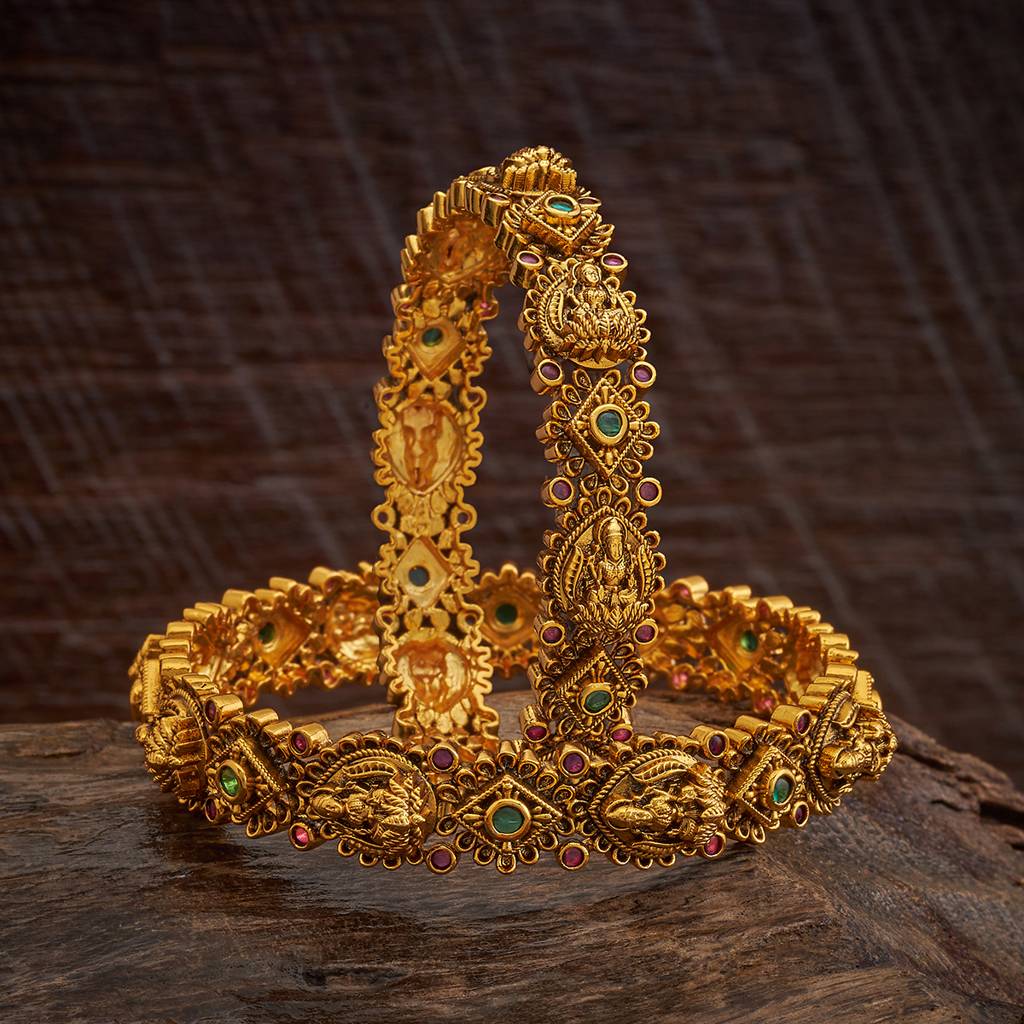 Kushal'S Fashion Jewellery Ruby-Green Gold-Plated Festive Antique Bangle-172660 : 413072