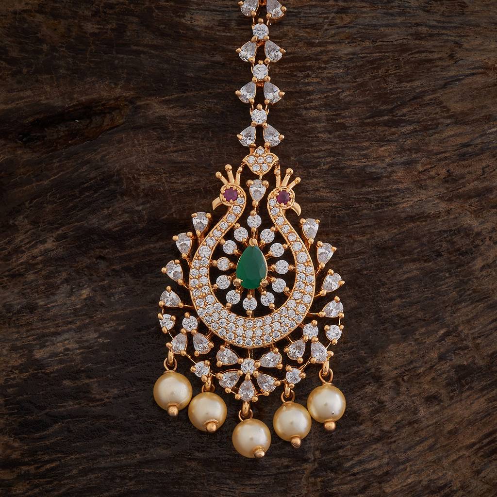 Kushal'S Fashion Jewellery Green Gold-Plated Party Zircon Tikka -421400 : 421400