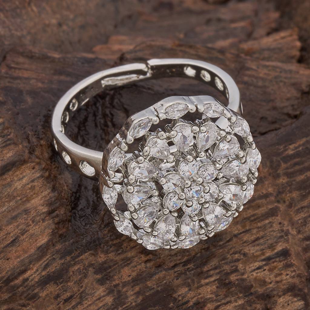 Kushal'S Fashion Jewellery White Cz-Studded Gold-Plated Finger Ring-178520 : 427494
