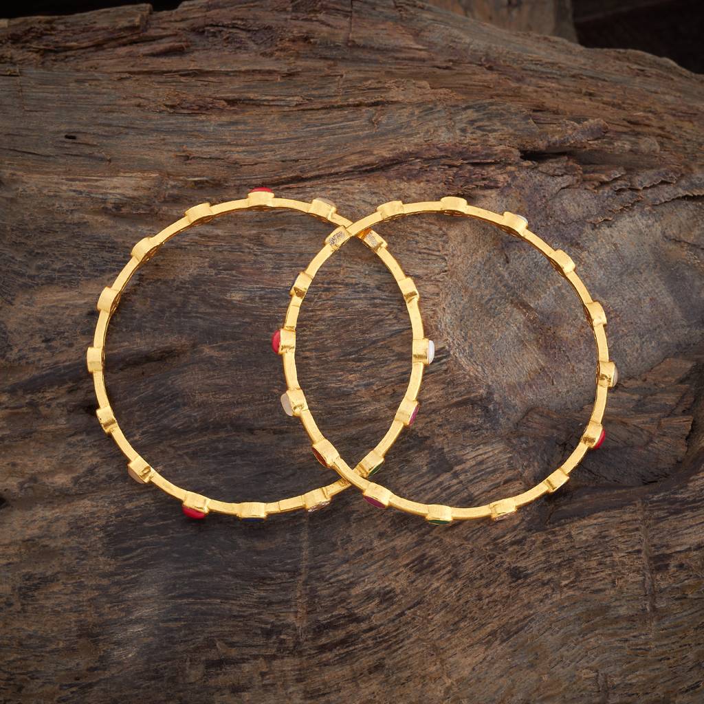 Kushal'S Fashion Jewellery Navaratna Gold-Plated Ethnic 92.5 Pure Silver Temple Bangles-177947 : 426468
