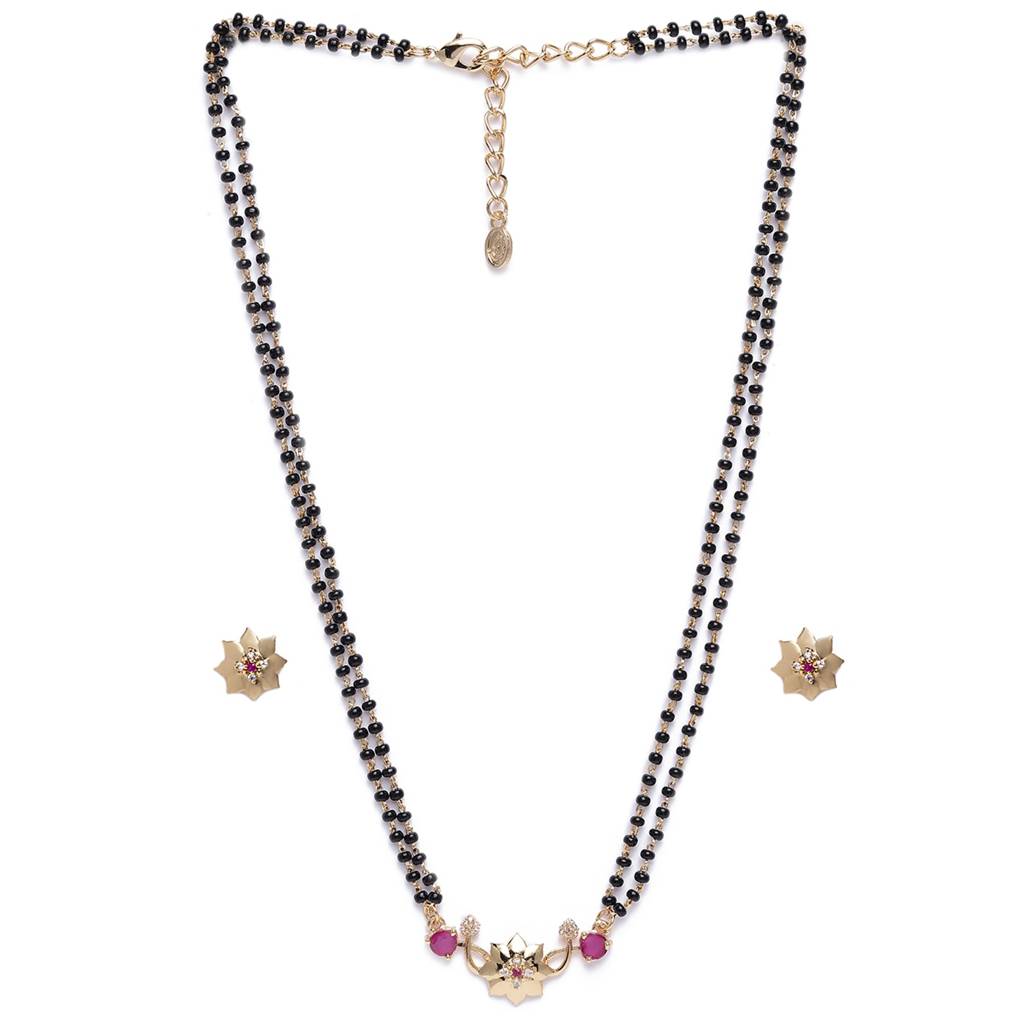 Estele Gold Plated Cz Ravishing Flower Designer Mangalsutra Necklace Set For Women : AD-MS-036NKER