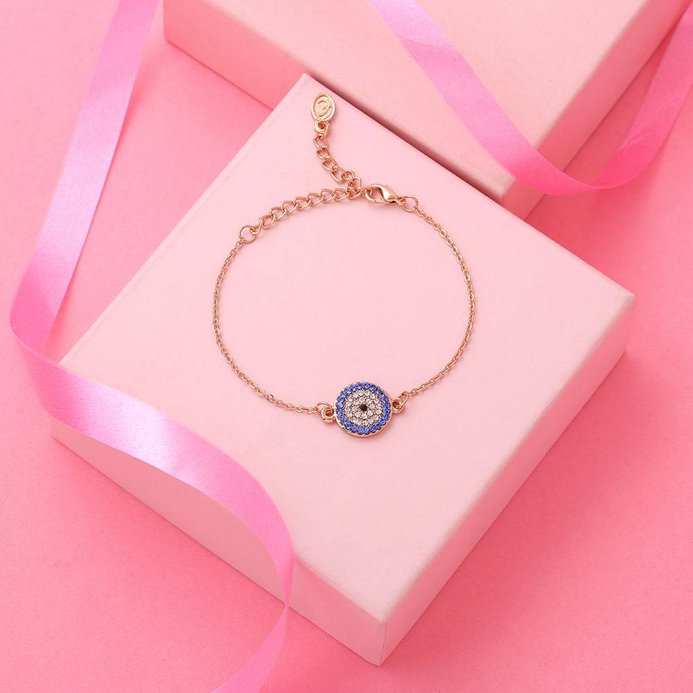 Estele Rosegold Plated Coin Evil Eye Bracelet With Austrian Crystals (Adjustable) : 101997RGBR