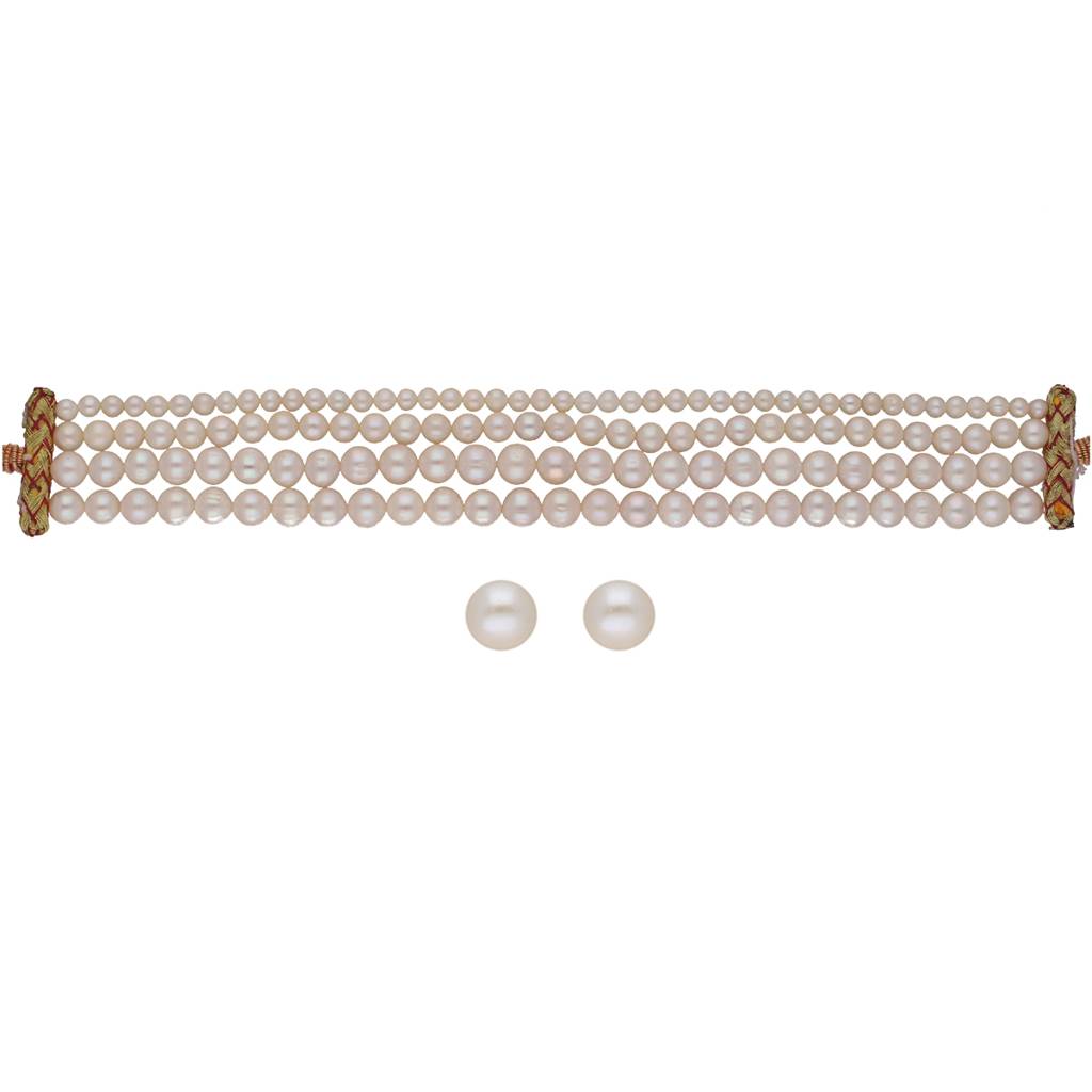 Sri Jagdamba Pearls Naira 4 Lines Pearl Choker Set : JPSEP-23-135