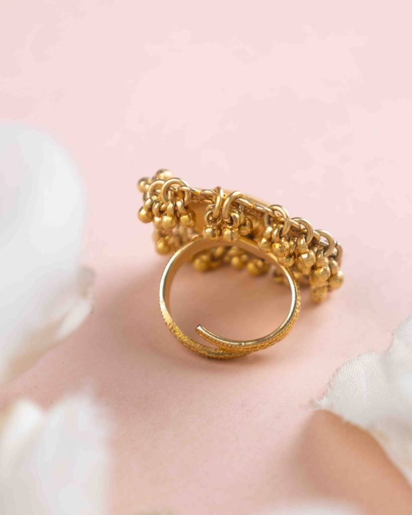 Moh Petal Motif Ghughri Gold Plated Ring : SR1026-G
