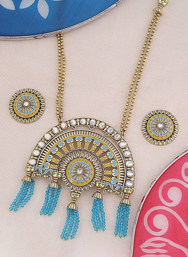 Gwalior Gold Toned Half-Dome Necklace Set : 8905124047059