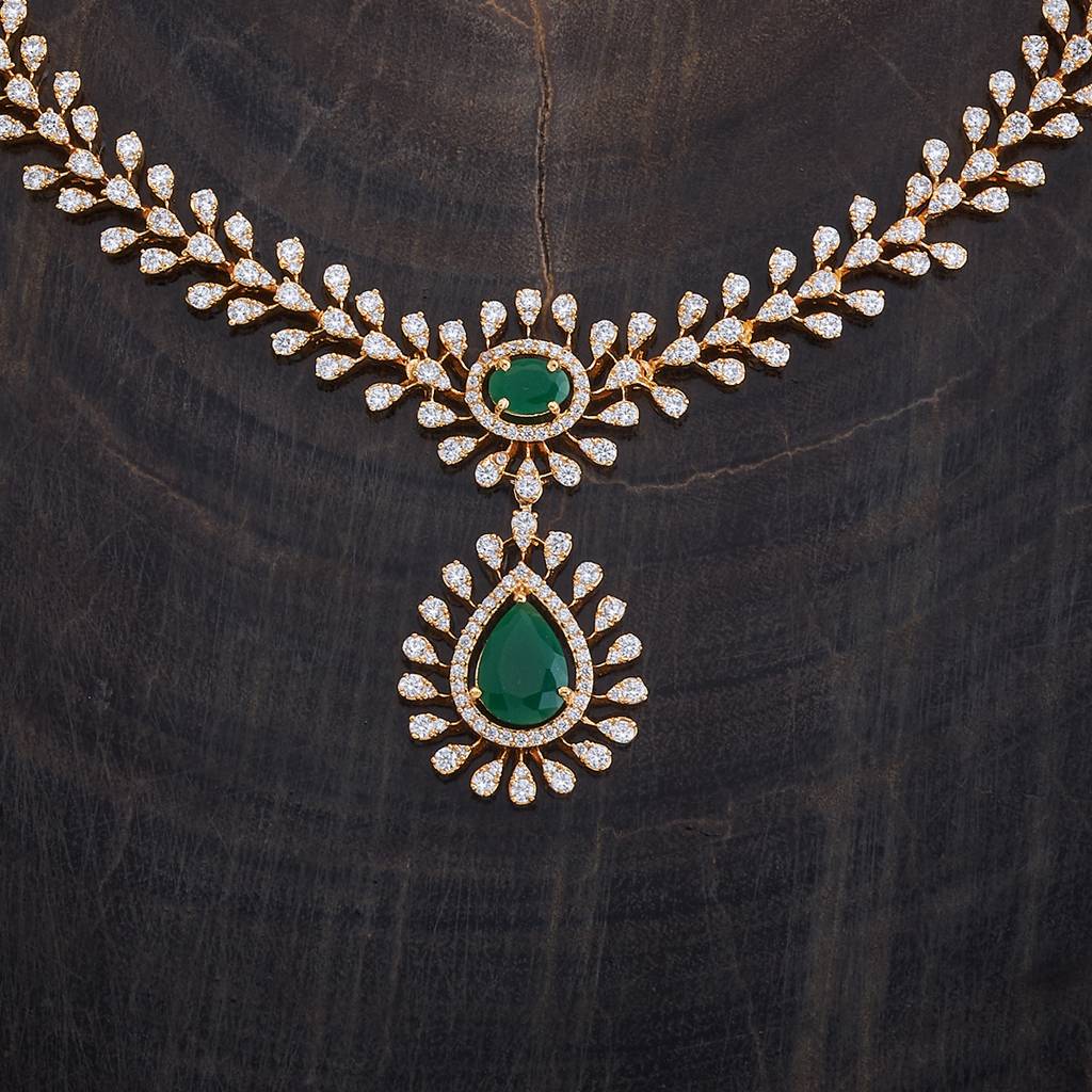 Kushal'S Fashion Jewellery Green Gold-Plated Party Zircon Necklace Set-175794 : 421283
