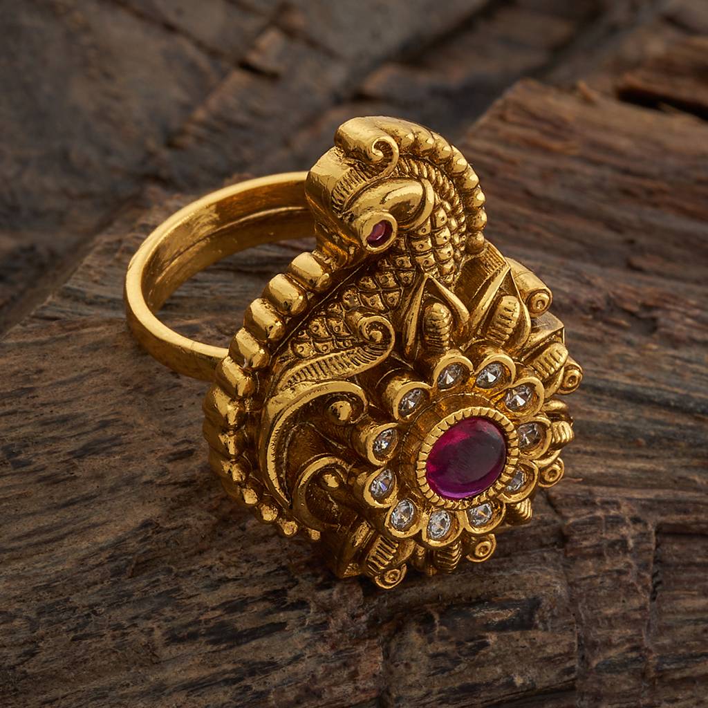 Kushal'S Fashion Jewellery Ruby Gold-Plated Ethnic Antique Finger Ring -406856 : 406856