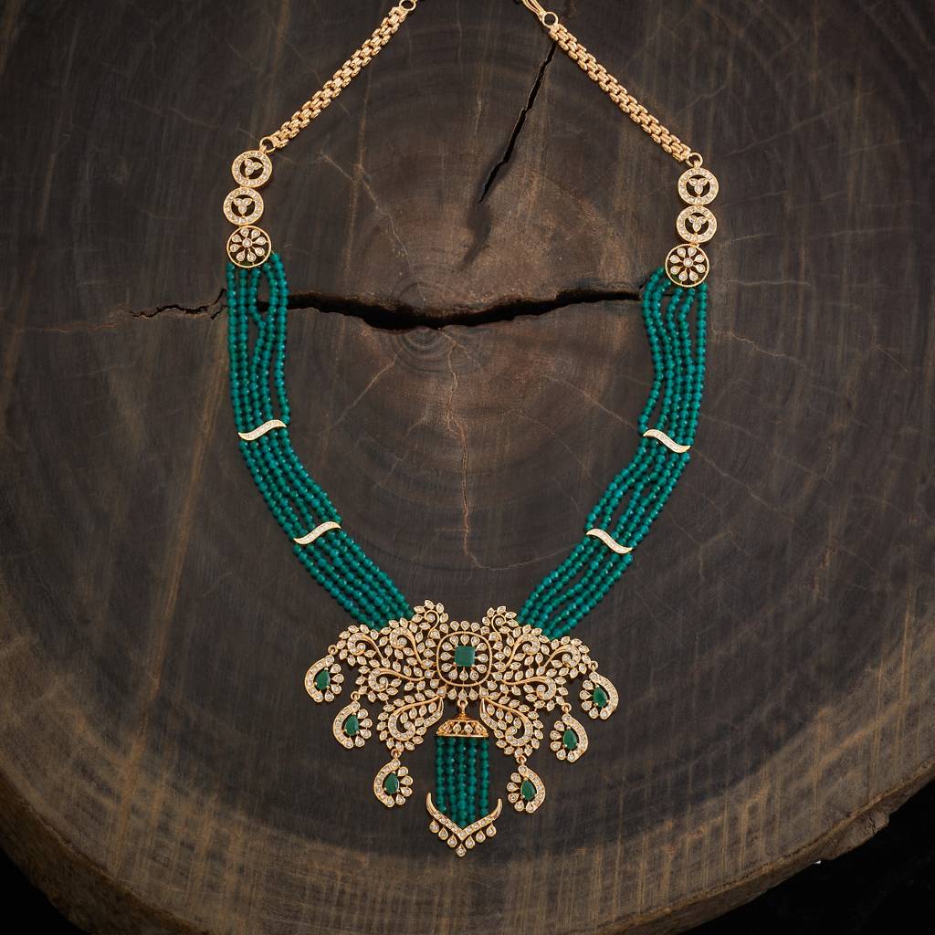 Kushal'S Fashion Jewellery Green Gold-Plated Party Zircon Necklace-173233 : 425332