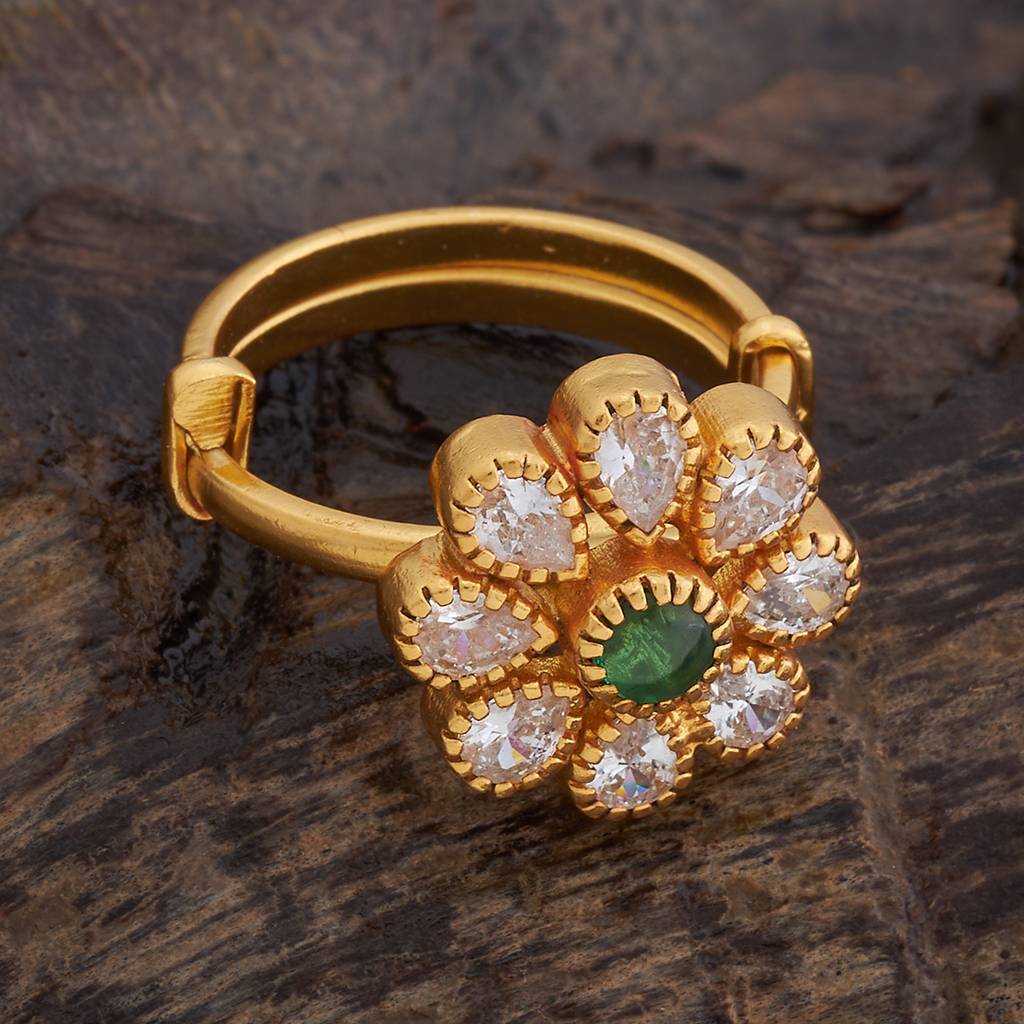 Kushal'S Fashion Jewellery Women Gold Plated Floral Cz 92.5 Pure Silver Finger Ring-178160 : 426746