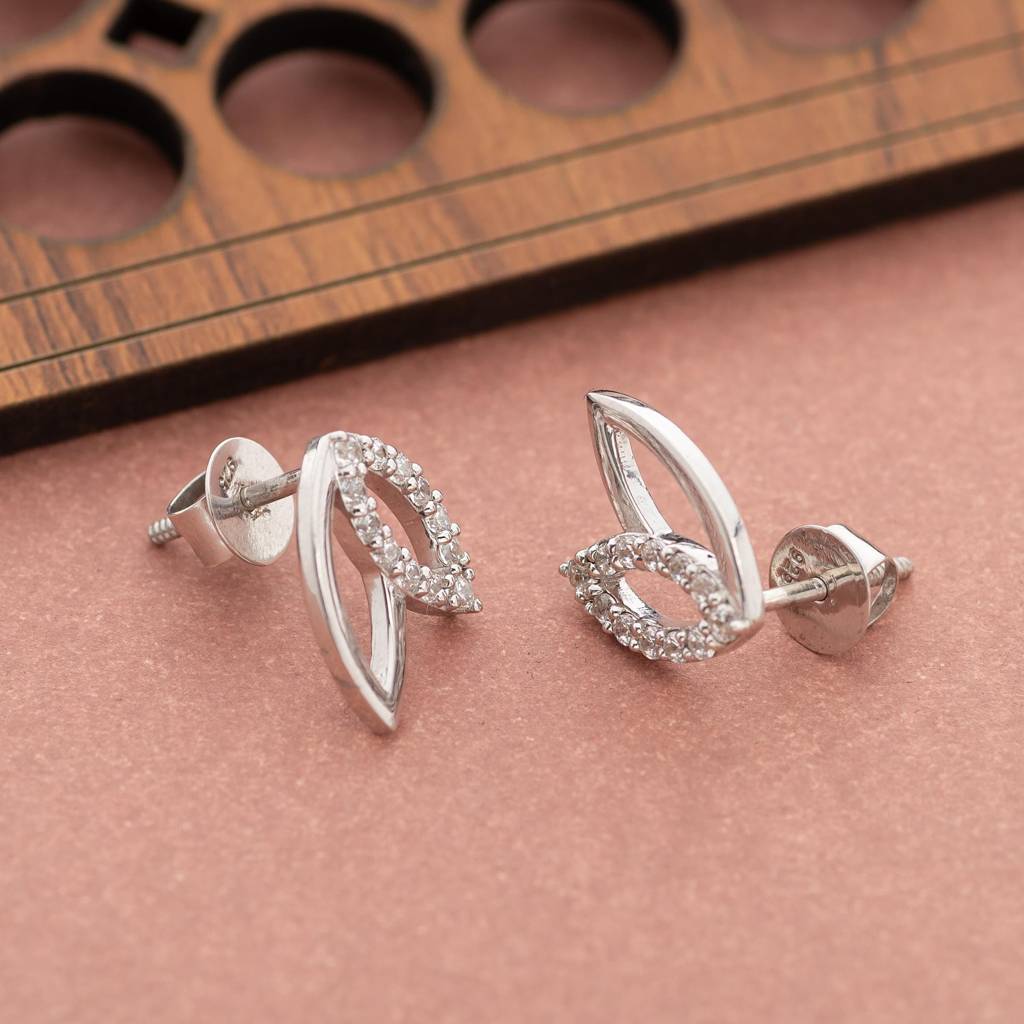 925 Silver Marquise Leaf Cz Stud Earrings | Pave Nature Inspired Jewelry Gift For Her : SE_000754