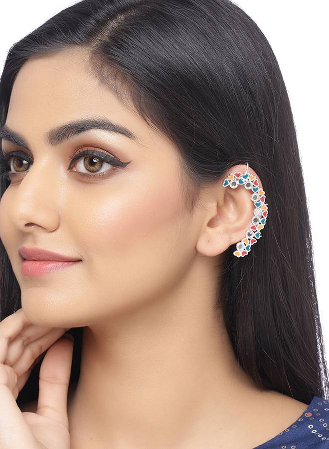 Truck Art Colourful Enamel An Mirror Work Cuff Earrings : 8905124071931