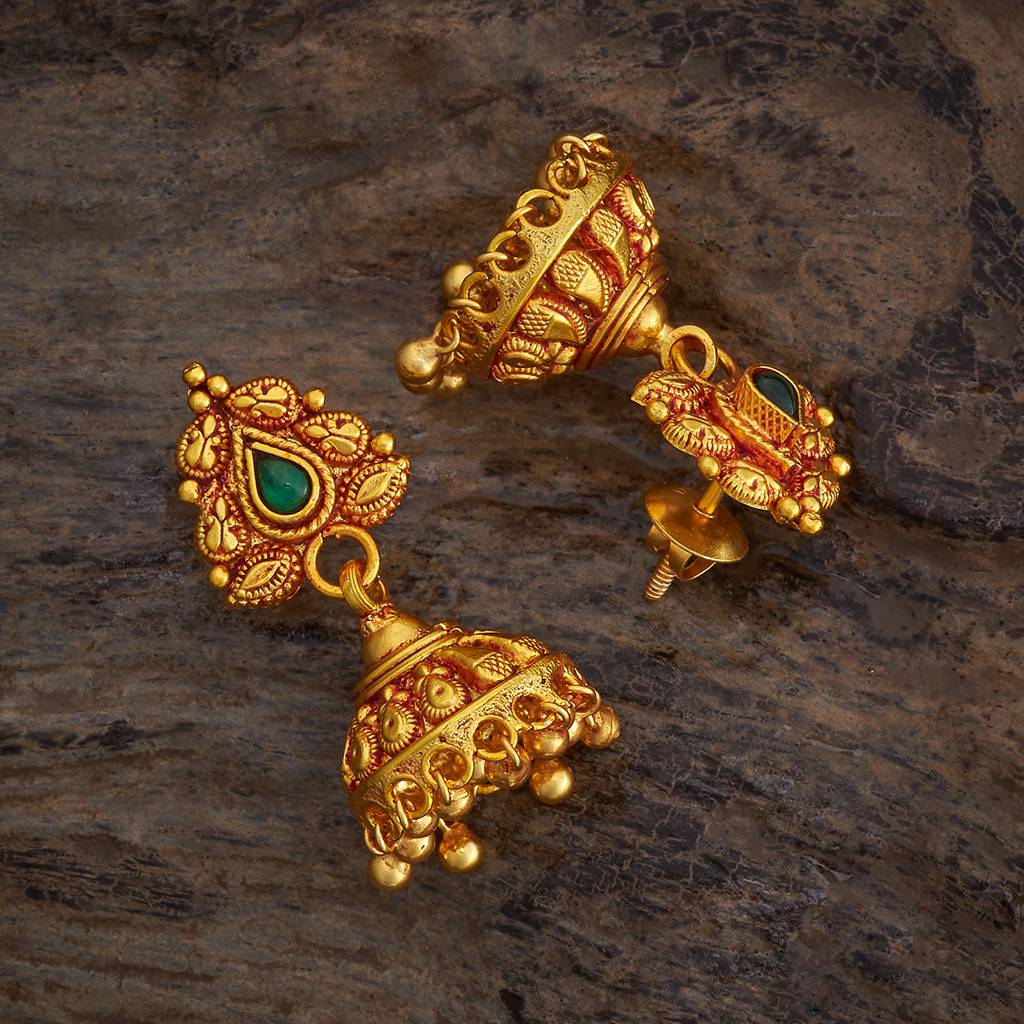 Kushal'S Fashion Jewellery Green Gold-Plated Ethnic 92.5 Pure Silver Temple Jhumkas-174142 : 417971