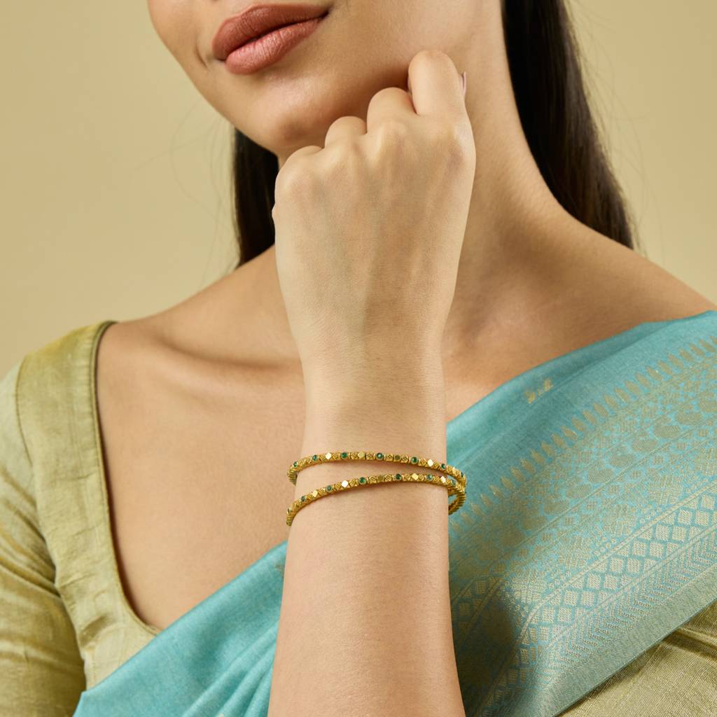 Kushal'S Fashion Jewellery Ruby Gold-Plated Ethnic Antique Bangle-182606 : 436007