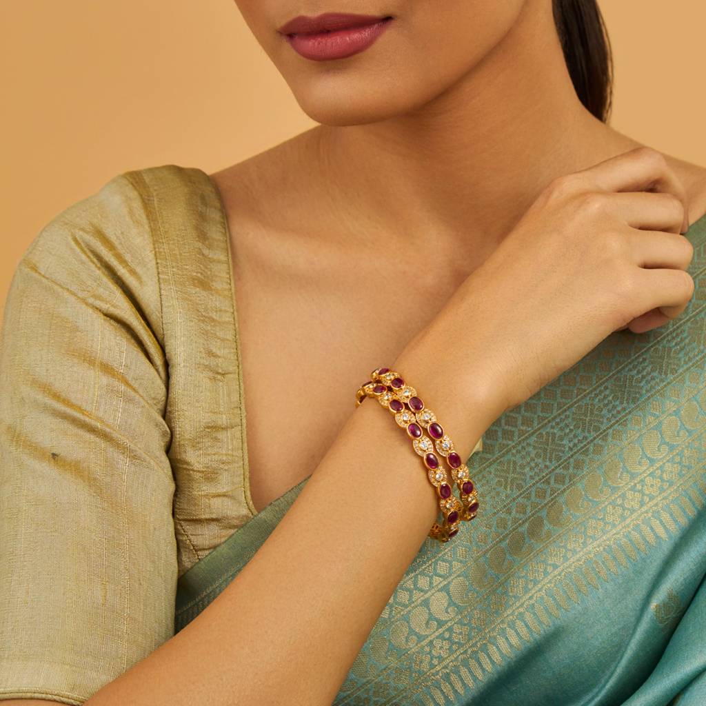Kushal'S Fashion Jewellery Women Ruby Gold-Plated 92.5 Pure Silver Temple Bangle : 429925
