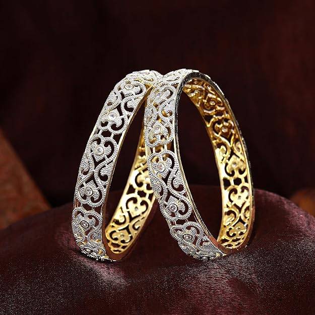 Gehena By Estele Fashion Jewelry Bangles For Women: Classic Gold & Rhodium Plated Size Bangles Set Wit : OSAK002-2TNWE26BANGLE