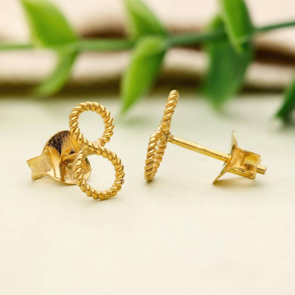 925 Silver & Gold Finish Twisted Rope Infinity Stud Earrings : SE_000927