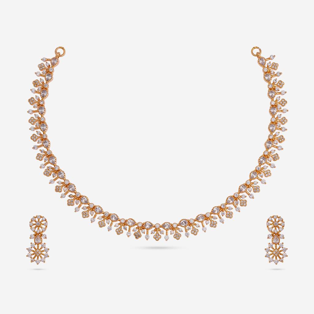White Gold-Plated Party Zircon Necklace Set-442579 : 442579