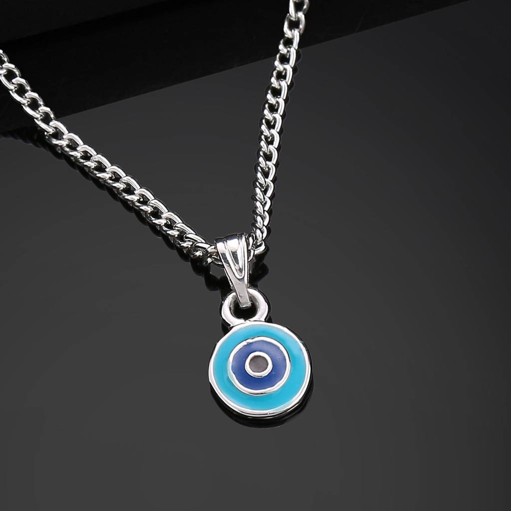 Estele Rhodium Plated Round-Shaped Evil Eye Charm Pendant With Chain For Girls/Women : 1016-IR-TQNBPENDANT