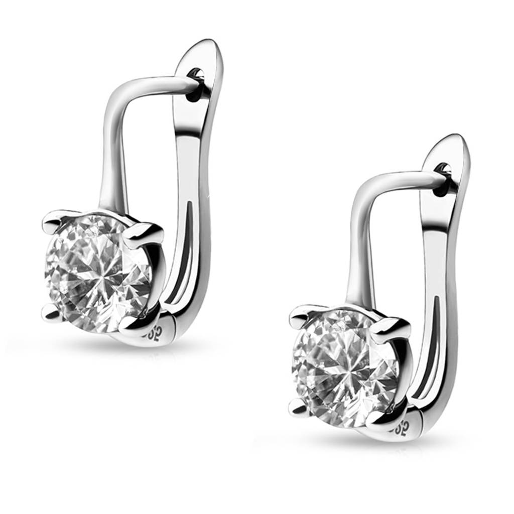 Silver Plated Cubic Zirconia Studded Hoop Earrings Lever Back Fashion Jewellery : PX8E178