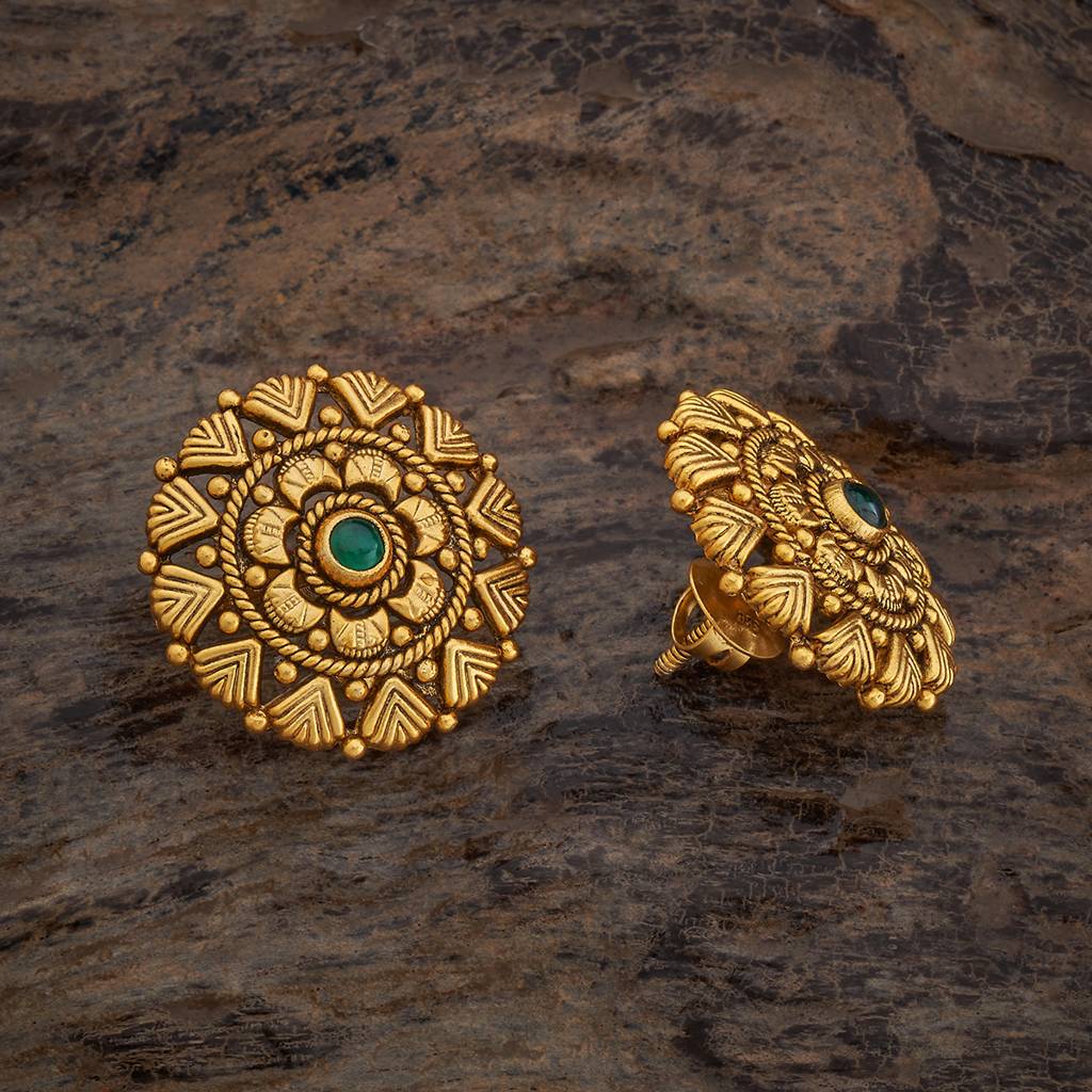Kushal'S Fashion Jewellery Oxidised Gold-Plated Ethnic 92.5 Pure Silver Temple Studs-177449 : 425380