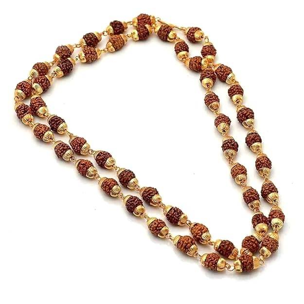 Modern Gold Finish Rudraksha Beaded Chain For Spiritual, Festive & Daily Wear For Men : OSAK014-IGBRNCHAIN