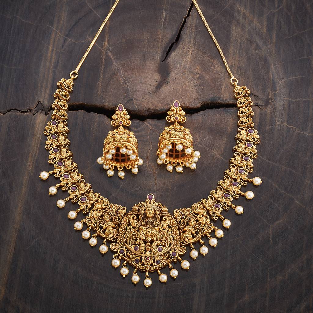 Kushal'S Fashion Jewellery Gold-Plated Artificial Stones And Beads Antique Jewellery Set-177003 : 424302
