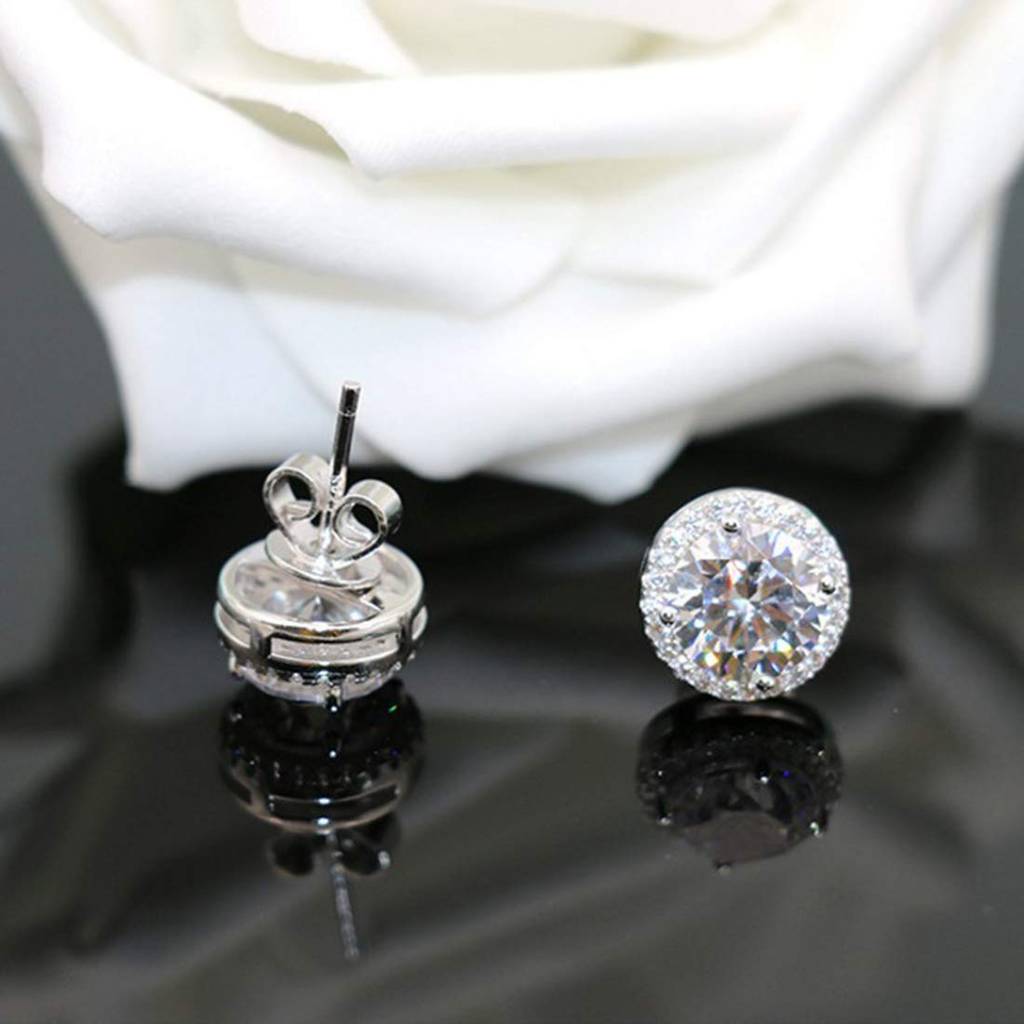 Silver Plated Cubic Zirconia Round Clear Stud Earrings Jewellery For Women & Girls : PX8E23