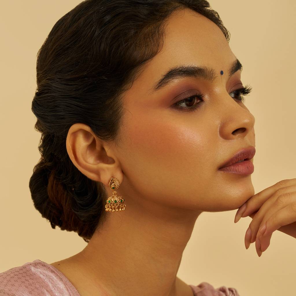 Gold-Plated Ethnic Antique Jhumkas - 422473 : 422473