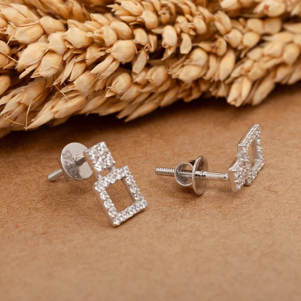 925 Silver Square Dangle Stud Earrings | Modern Drop Jewelry : SE_000828