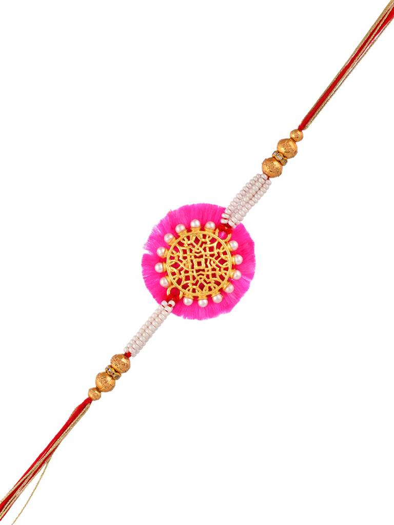 Pearl And Gold Filigree Rakhi For Brother : 8905124530643