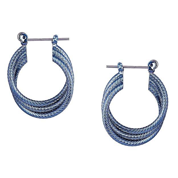 Estele Cobalt Blue Plated Stylish Triple Layered Metallic Hoop Earrings For Women & Girls : 800706-BLER