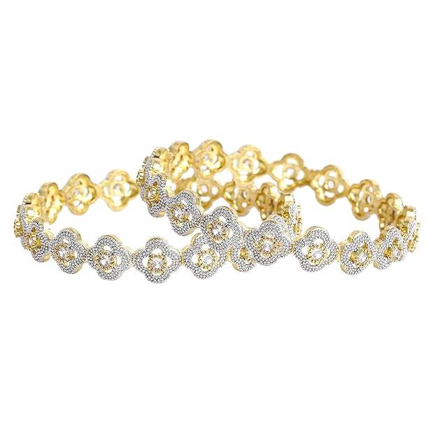 Gehena By Estele Fashion Jewelry Bangles For Women: Gold & Rhodium Plated Attractive White Crystal Stu : OSAK001-2TNWE26BANGLE