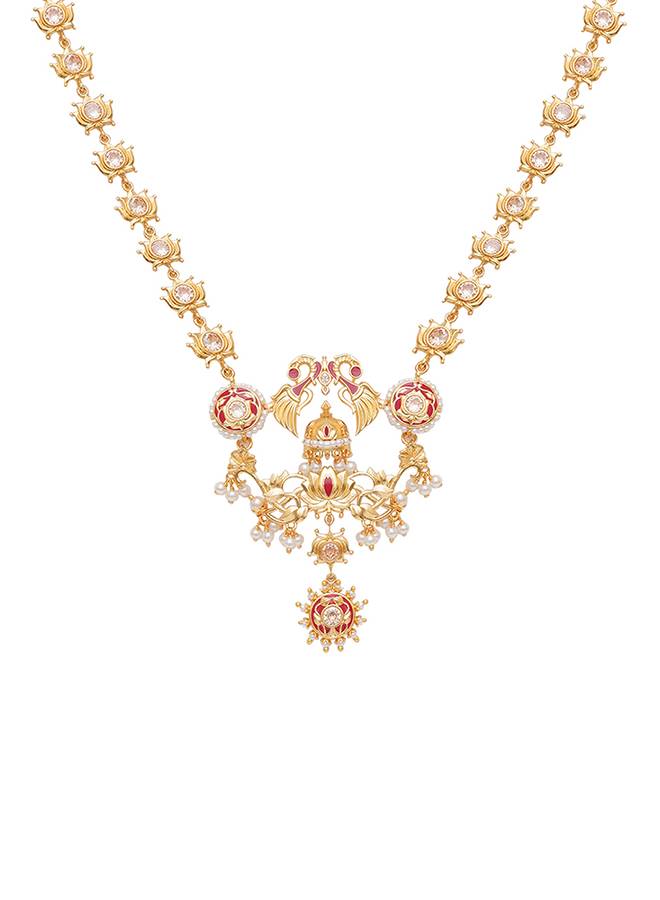 Apsara Peacock And Lotus Design Enamelled Necklace Set : 8905124443882