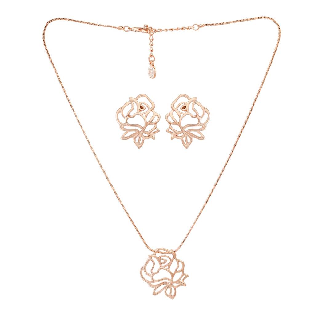 Estele Rosegold Plated Rose Filigree Pendant Set For Women : 9207NKER