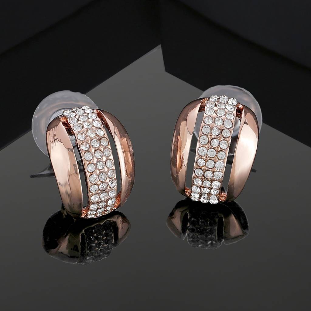 Estele Rosegold Plated Geometric Designer Stud Earrings With Austrian Crystals For Women : 627701-RGER