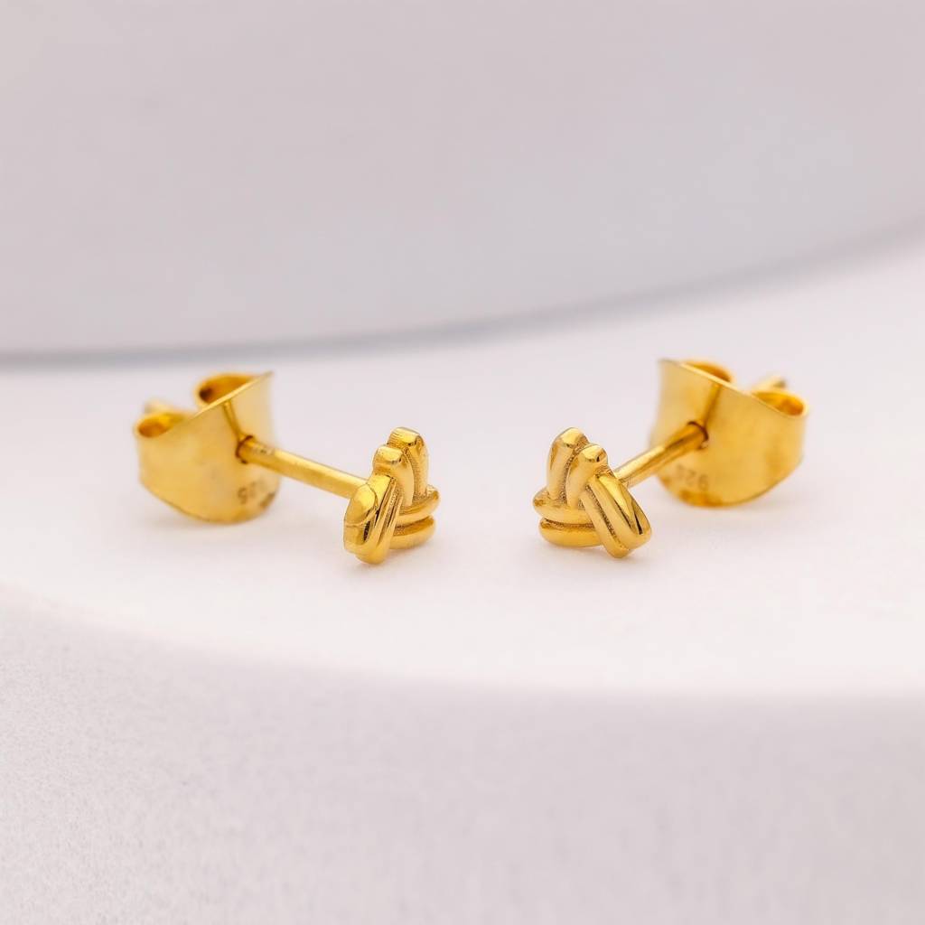 925 Silver Gold Knot Stud Earrings Â Minimalist Everyday Elegant Jewelry Gift : SE_000651