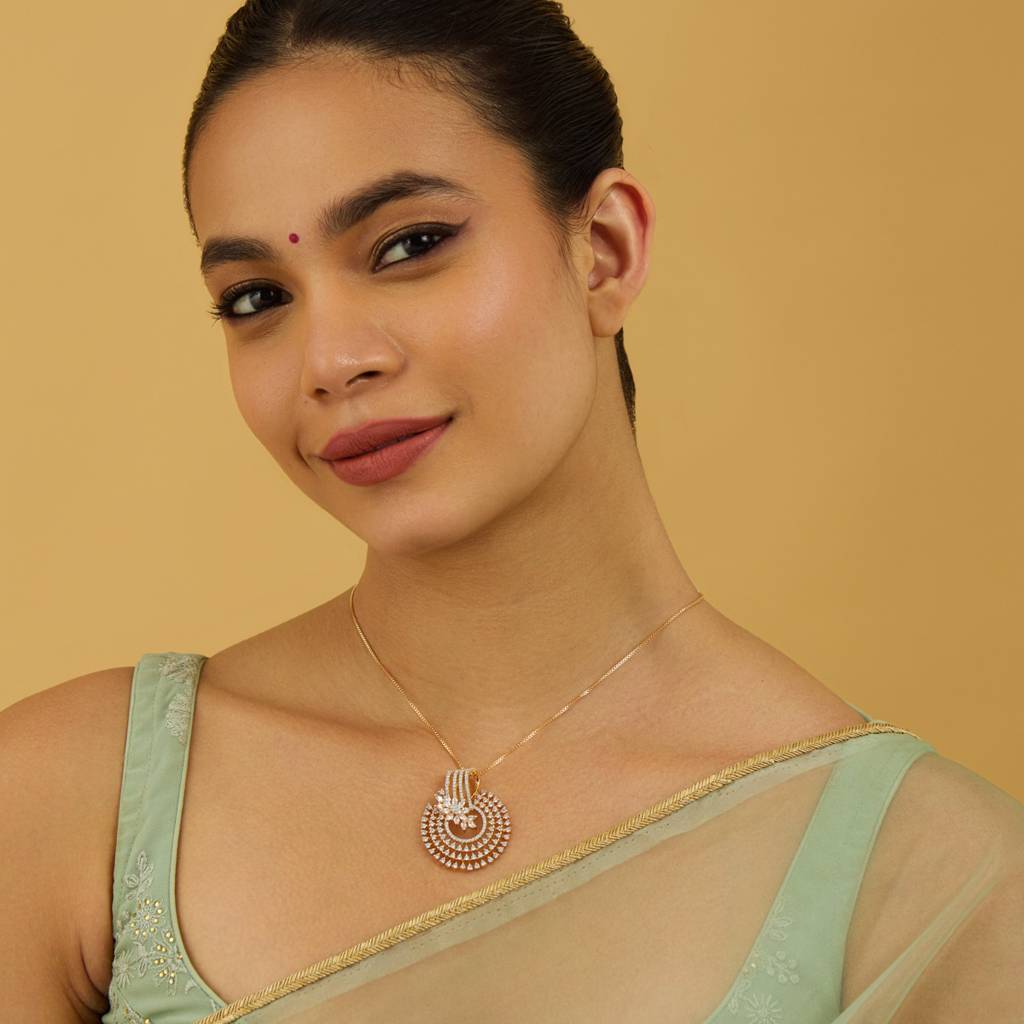 Kushal'S Fashion Jewellery White Rhodium-Plated Party Zircon Pendant - 427424 : 427424