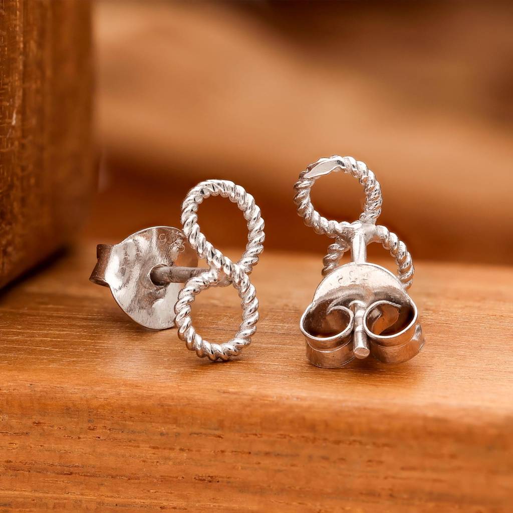 925 Silver & Gold Finish Twisted Rope Infinity Stud Earrings : SE_000875