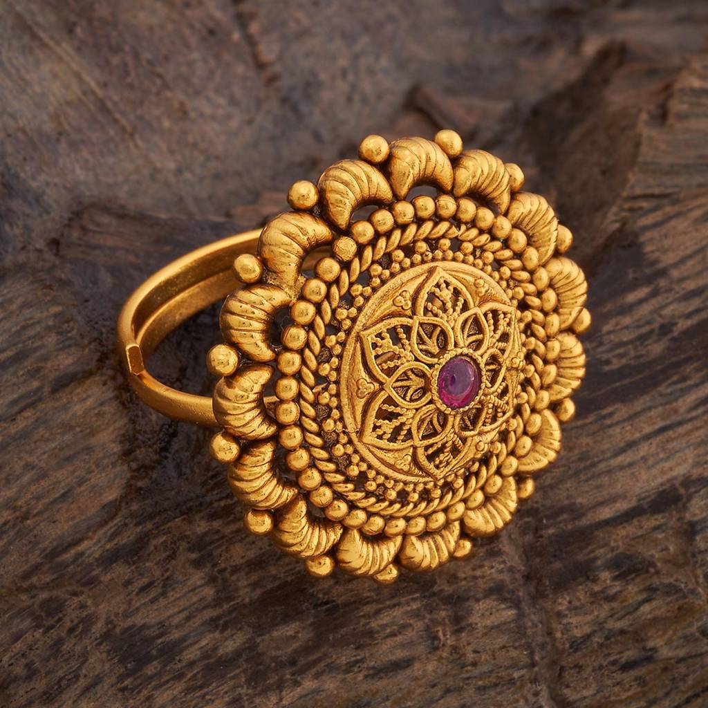 Kushal'S Fashion Jewellery Women Gold-Plated Ruby Stone Studded Antique Finger Ring : 429867