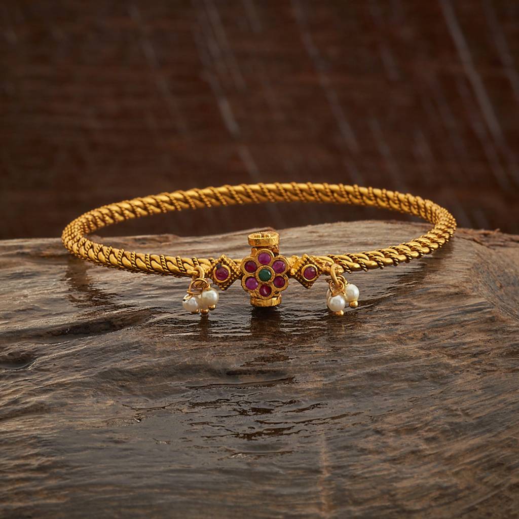 Kushal'S Fashion Jewellery Ruby-Green Gold-Plated Ethnic Antique Kada-173736 : 416916