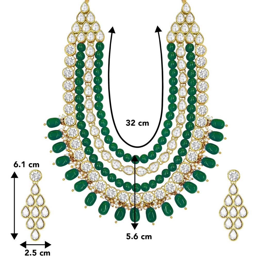Gold Plated Kundan Long Necklace Earring Indian Traditional Jewellery Set For Women Girls-Pf24N16 : PF24N16G